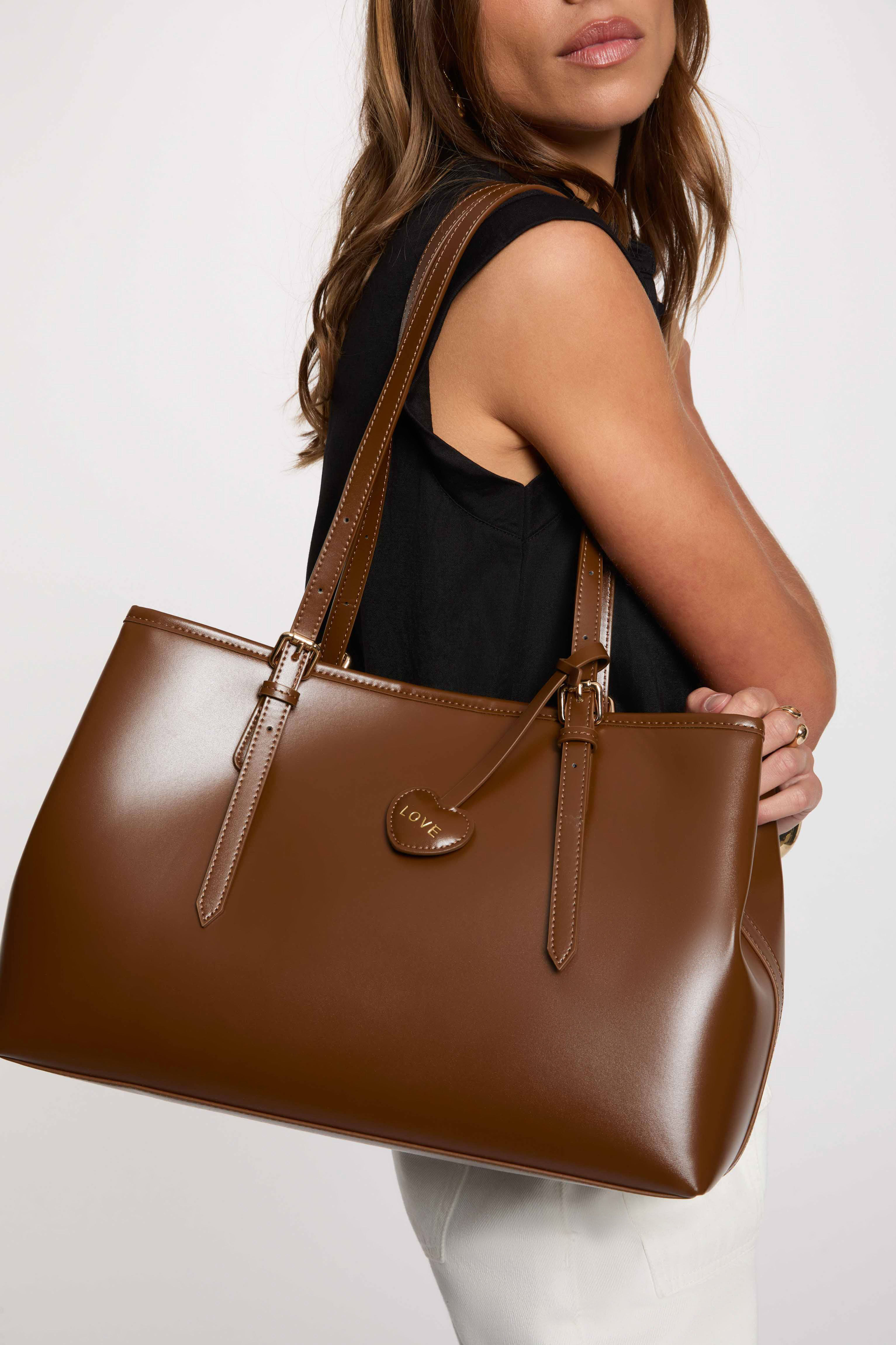 Faux Leather Tote Bag Brown Women