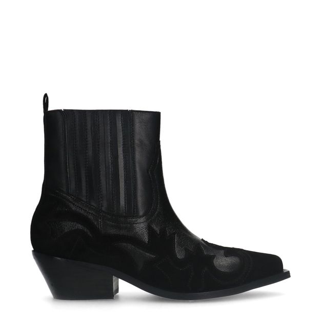 Zwarte leren cowboylaarsjes met suède details