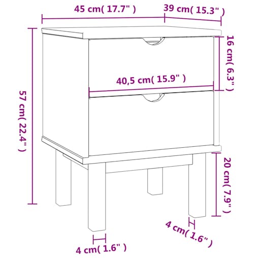 NNEVL Bedside Cabinet OTTA 45x39x57 cm Solid Wood Pine