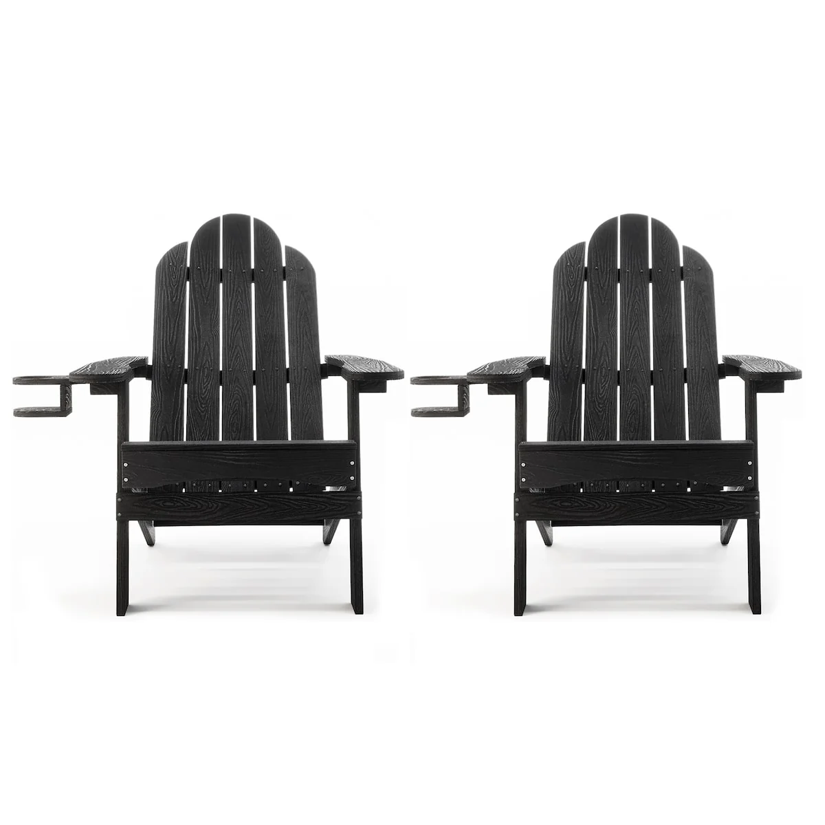 LUE BONA All-Weather Folding Plastic Outdoor Patio Adirondack Chairs With Cup Holder Set of 2 - 35D x 30W x 36.2H