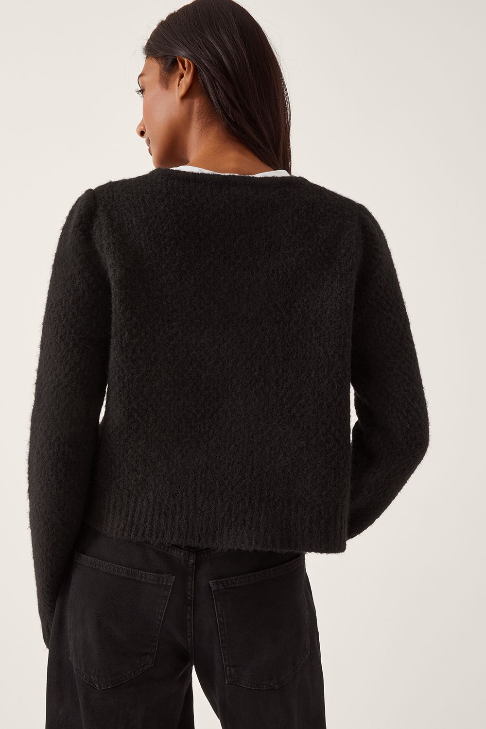 Monsoon Fessa Jewel Brooch Cardigan Black