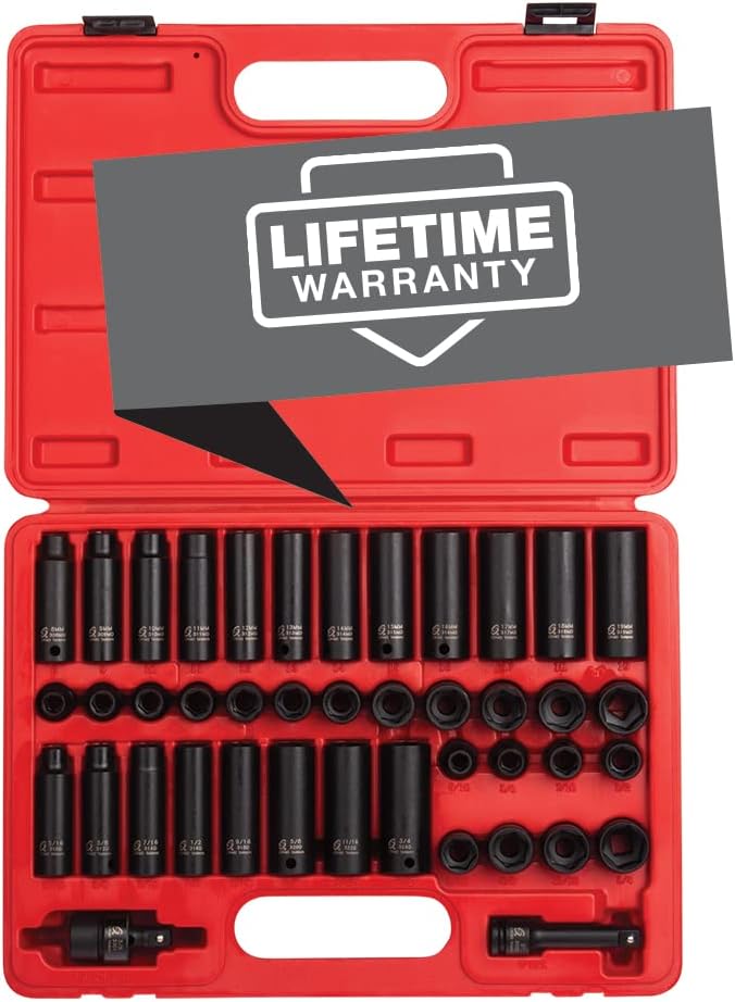 Sunex Tools 3342 3/8 Inch Drive Master Impact Socket Set, 42-Piece, SAE/Metric, 5/16 to 3/8