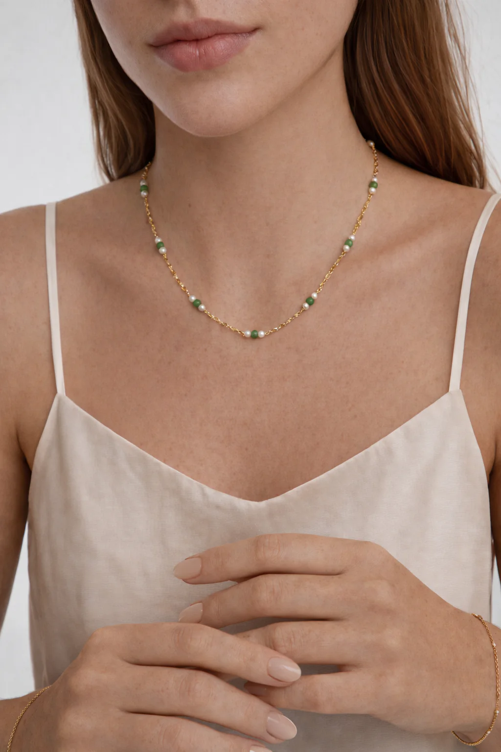 Elena — Jade and Freshwater Pearl Beaded Necklace