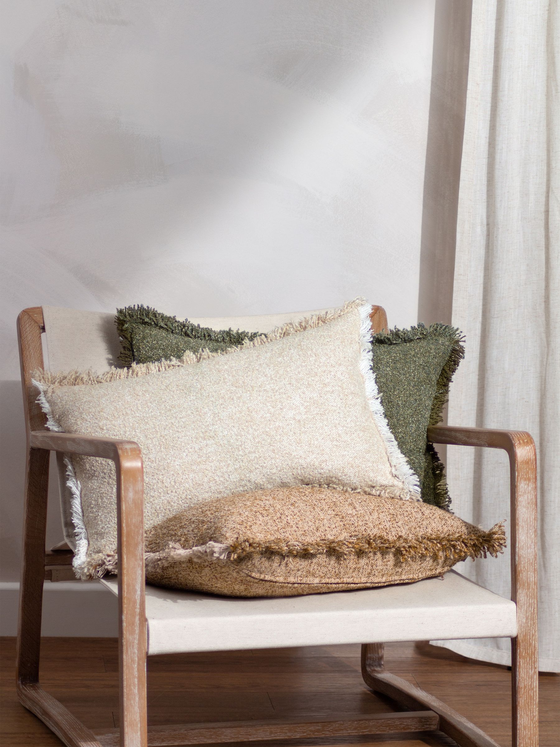 Yard Moss Green Doze Woven Fringed Polyester Filled Cushion