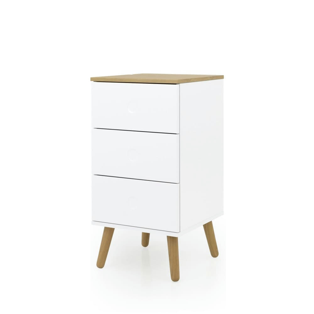 DOT - Table de chevet en bois 3 tiroirs blanc