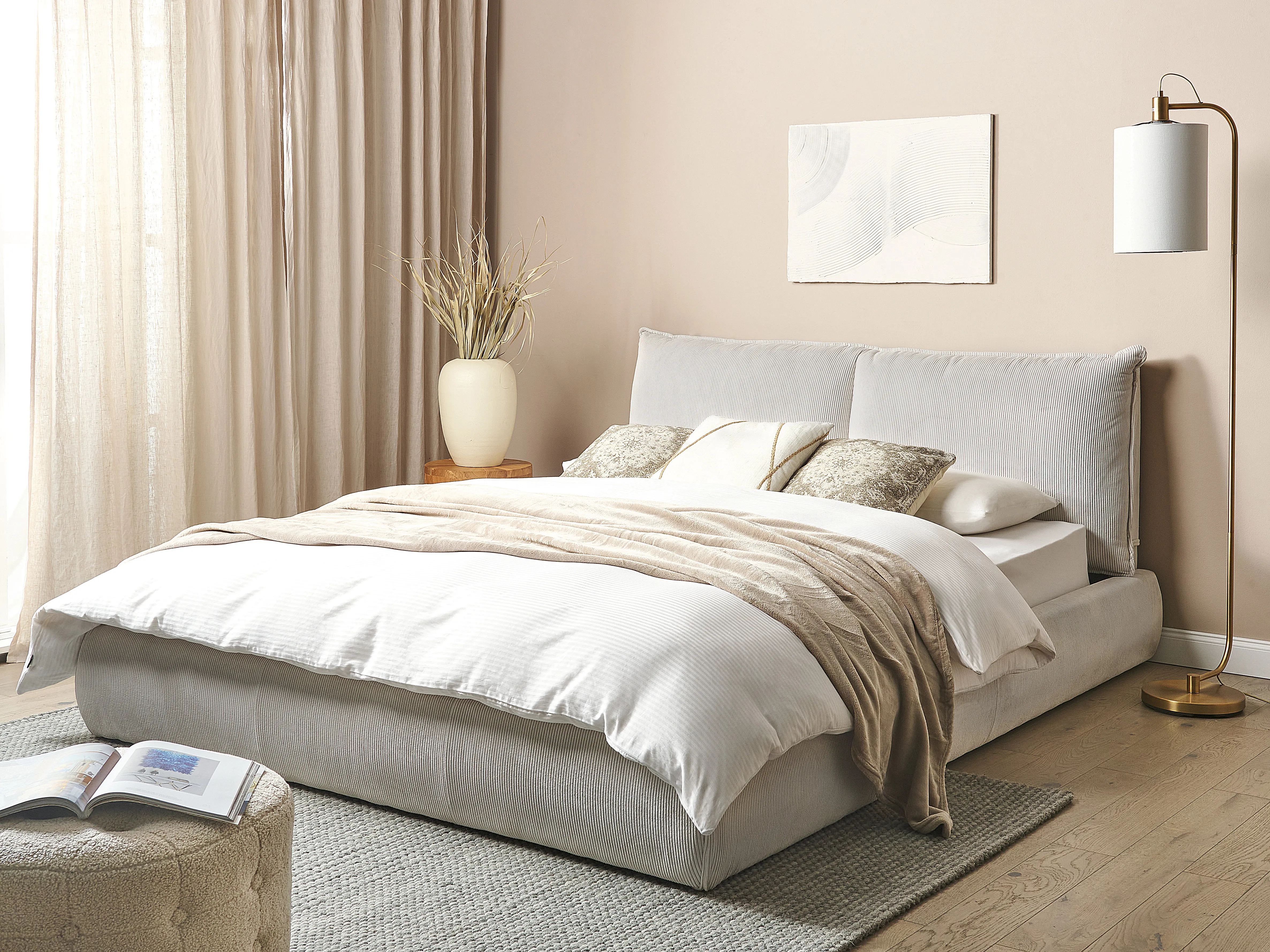 Waterbed Corduroy VINAY 160 x 200 cm (EU King Size) Light Beige