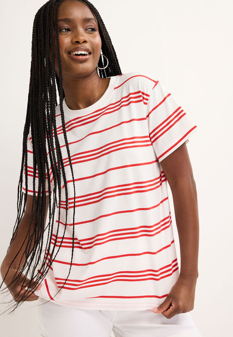 Womens Red Stripe Cotton T-Shirt