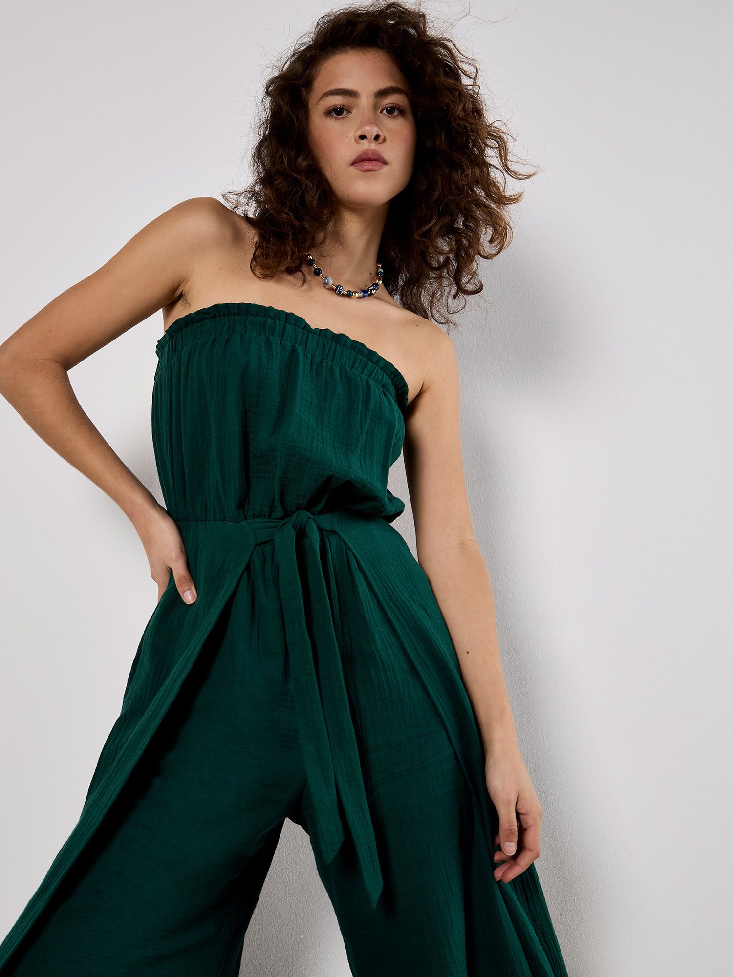 Apricot Cotton Wrap Bandeau Jumpsuit