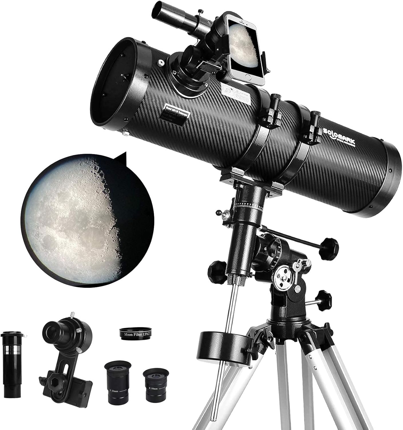 Telescope 130EQ Newtonian Reflector Telescopes for Adults  Professional Telescopes for Adults Astronomy  Comes with 1.5X Barlow Lens Smartphone Adapter & 13% T Moon Filter