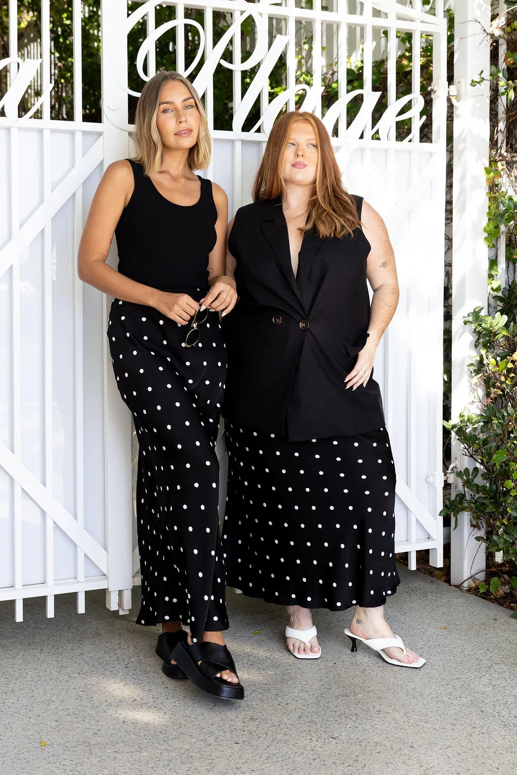 Livy Bias Skirt in Black Base Polka Dot