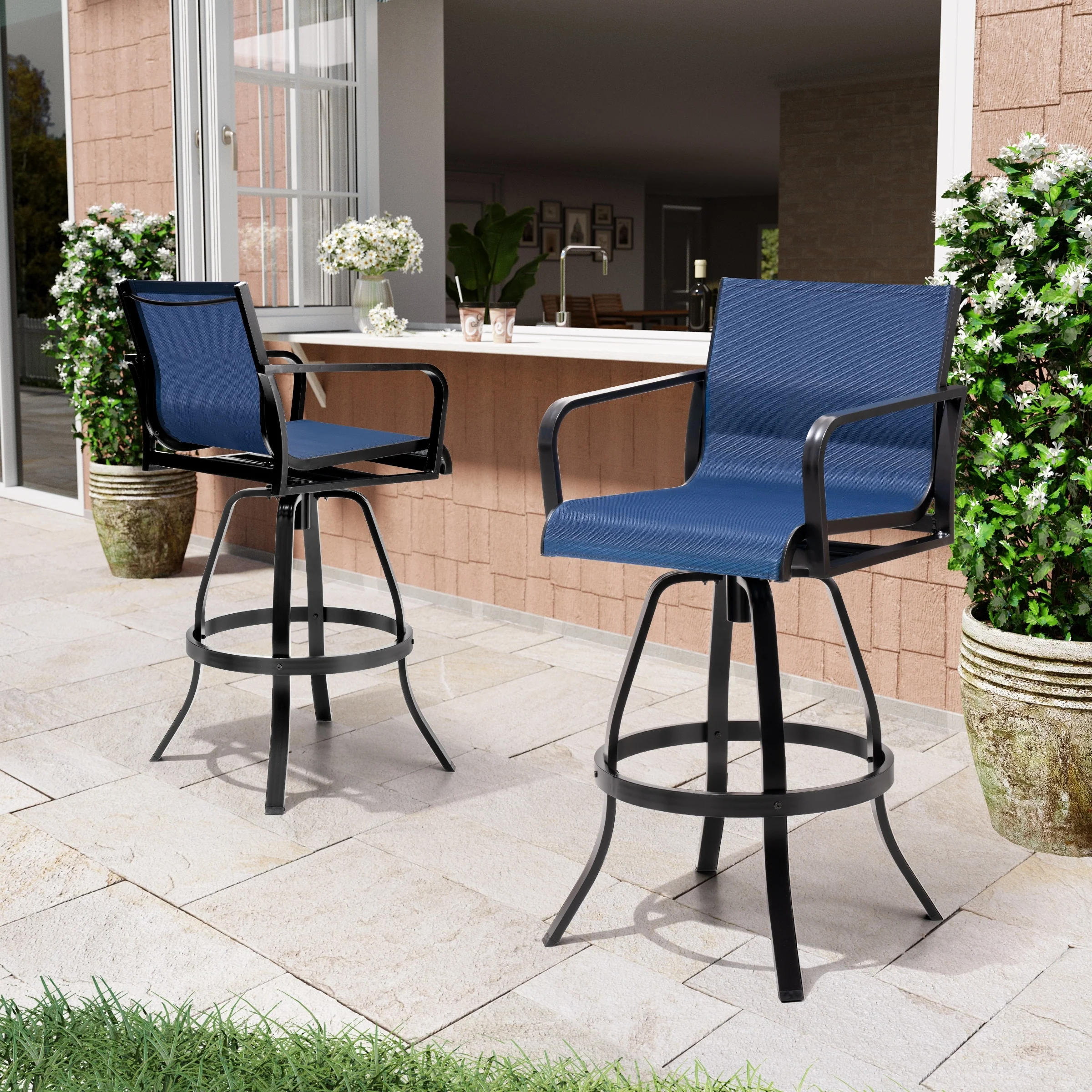 Outdoor Patio Aluminum Sunbrella Fabric Swivel Barstools