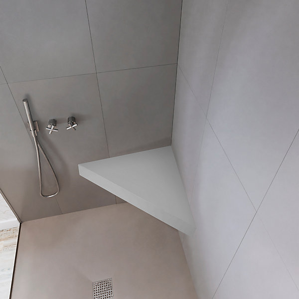 Banc d'angle pour douche en solid surface lisse 53 x 53 x 8 cm - coloris blanc