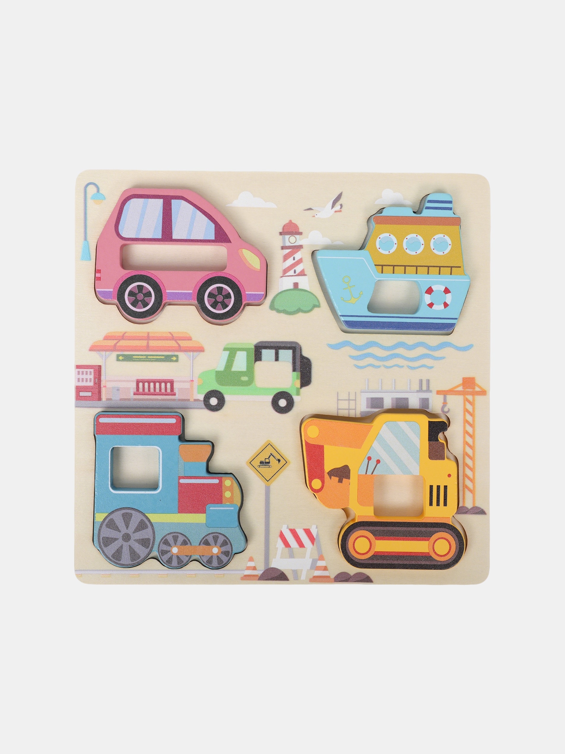 Drewniane puzzle z motywem pojazdów 5 pack