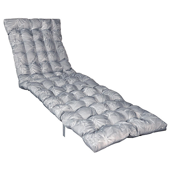 Lot de 4 Matelas Bain de Soleil Imperméables DYLREV - Tissu Déperlant 190x60cm Bicolore Gris et Imprimé Palme Tropicale