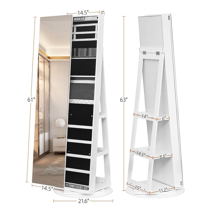 Lockable Sliding Mirror Door Jewelry Armoire - N/A
