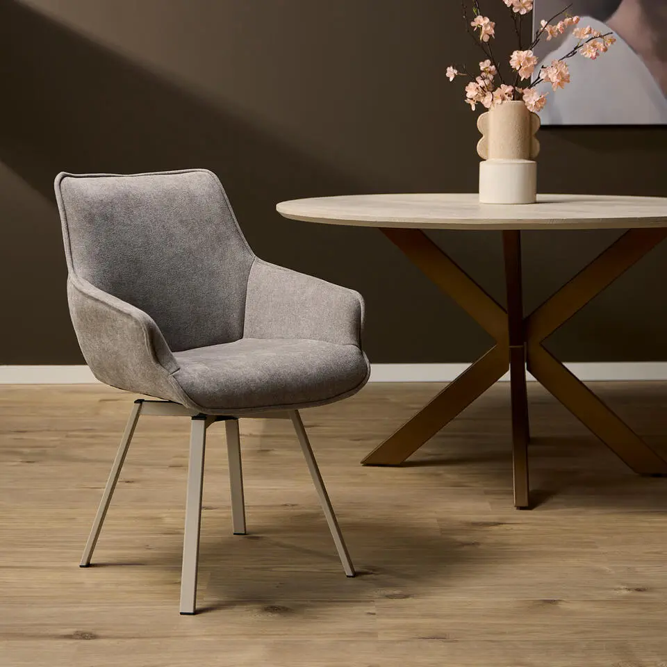 Eetkamerstoel Taupe Stof - Mees - Set van 2