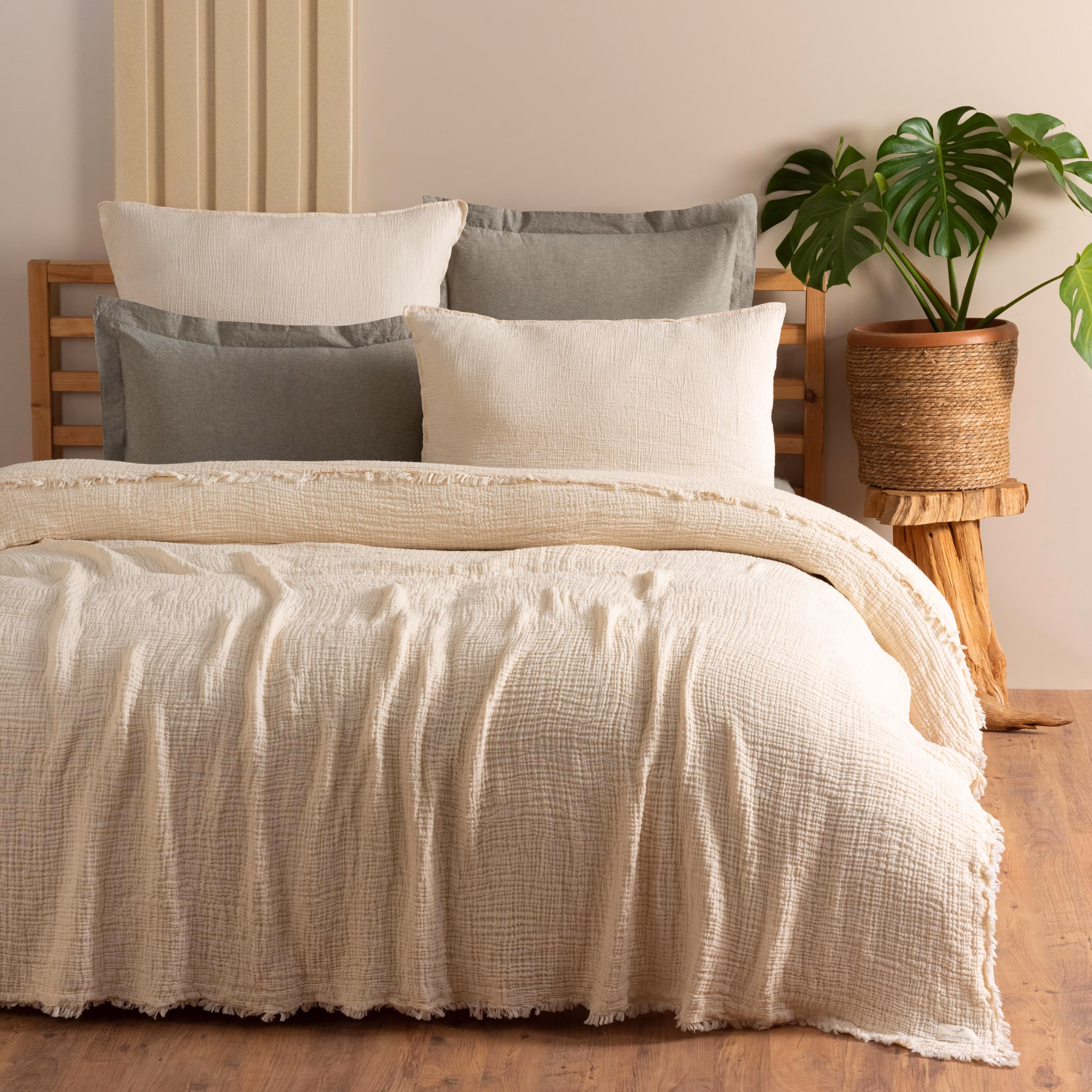 King Size Organic Soft Cotton Bed Spread - Reversible Boho Quilt
