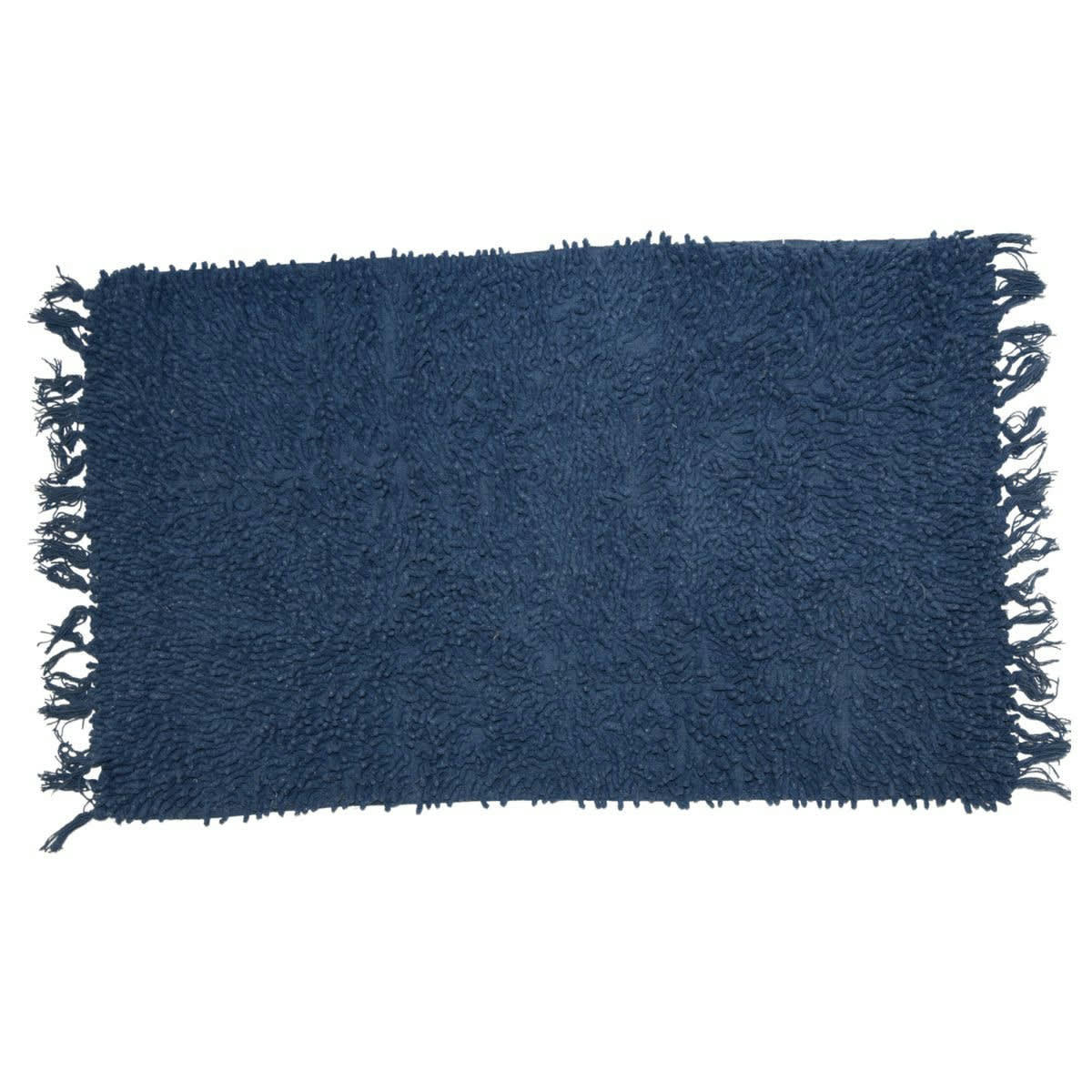 SHAGGY - Tapis de bain coton uni à franges marine 50x70cm