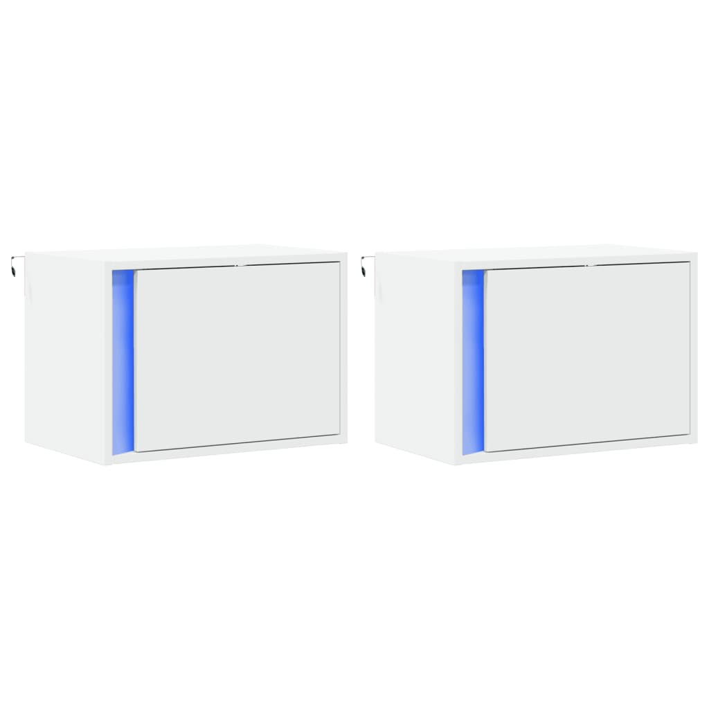 2x Szafka Nocna Biała z Szufladą Wisząca z LED Do Sypialni 50x31x35 cm