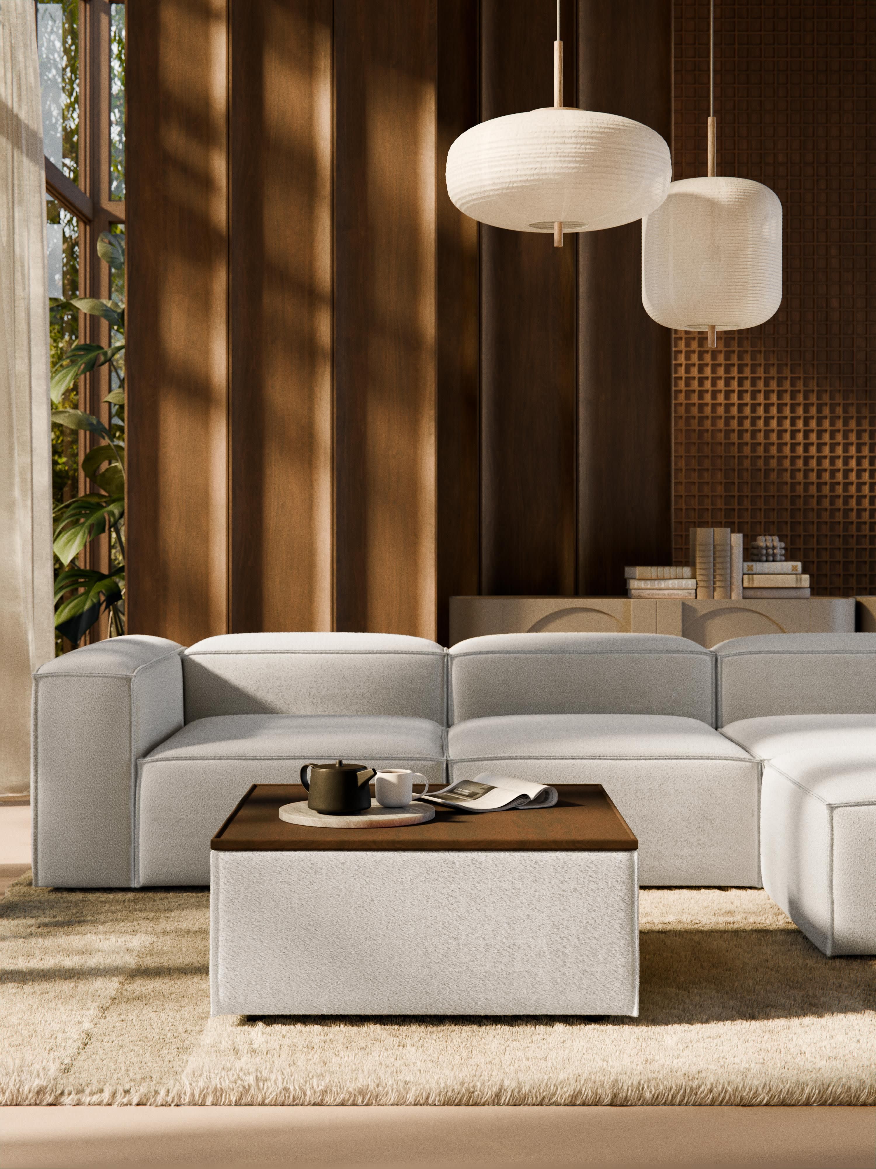 Sofa-Hocker Lennon aus Bouclé mit Stauraum