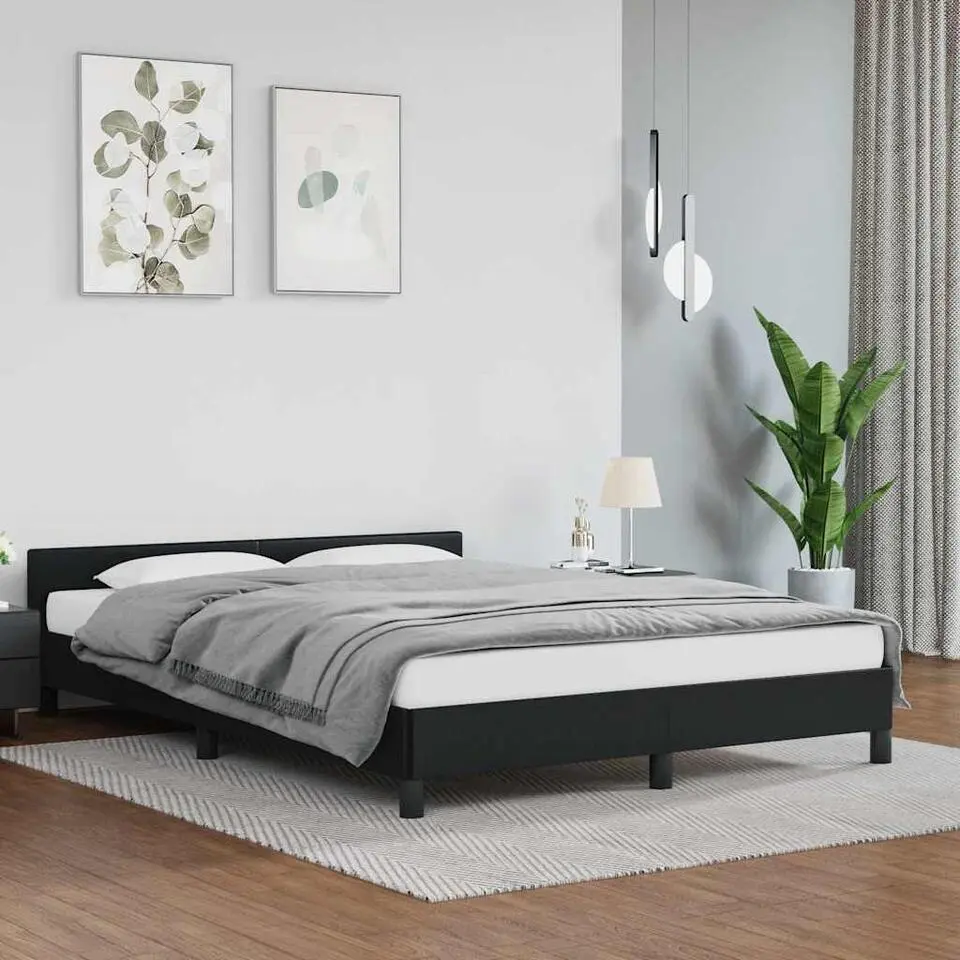 vidaXL - Bed frame met hoofdeinde - Zwart - Kunstleer - 140 x 200 cm