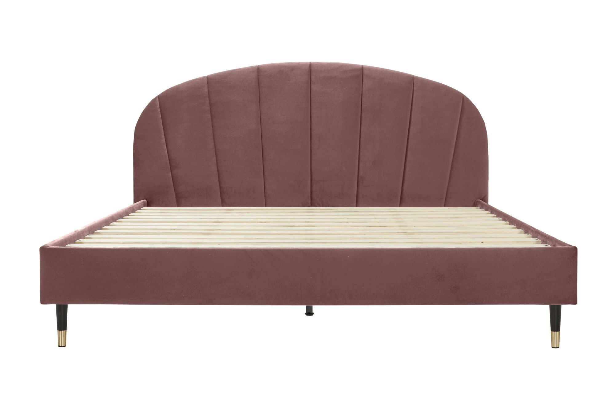 ALBA - Lit avec sommier 2 places  en velours vieux rose 140x190