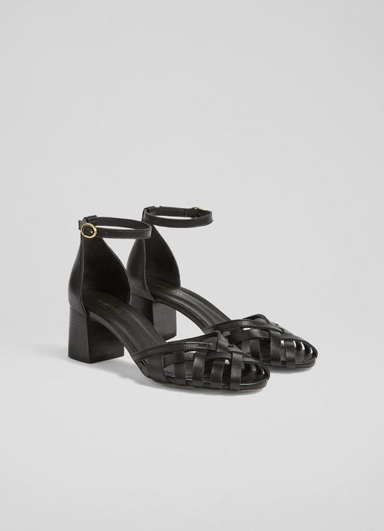 Noemia Black Nappa Leather Plaited Front Heels