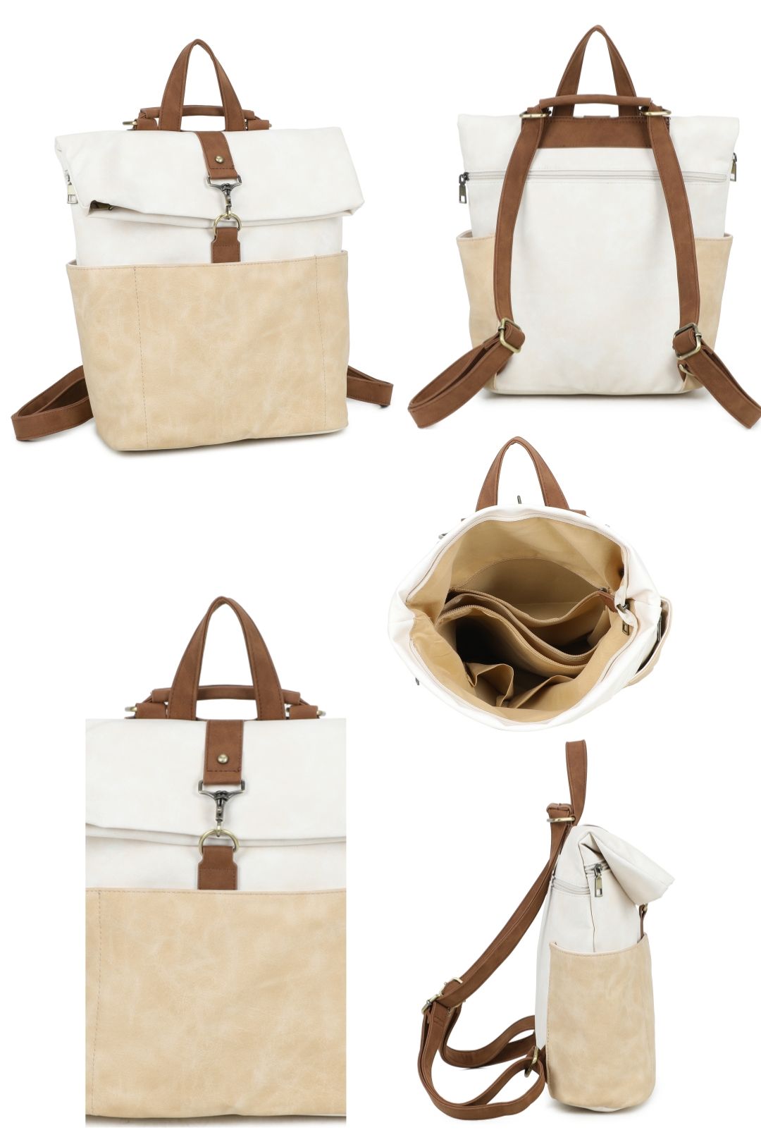 Fontanella Fashion Terra Multi Pockets Fold-over Suede Leather Rucksack