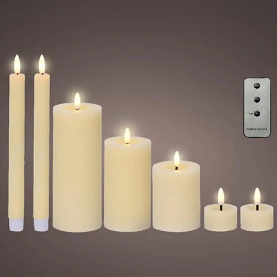 Lumineo LED kaarsen set - 7-delig - creme - met afstandsbediening