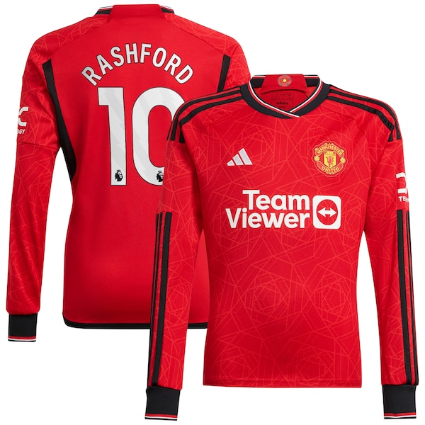Marcus Rashford Manchester United adidas 2023/24 Home Replica Long Sleeve Player Jersey - Red