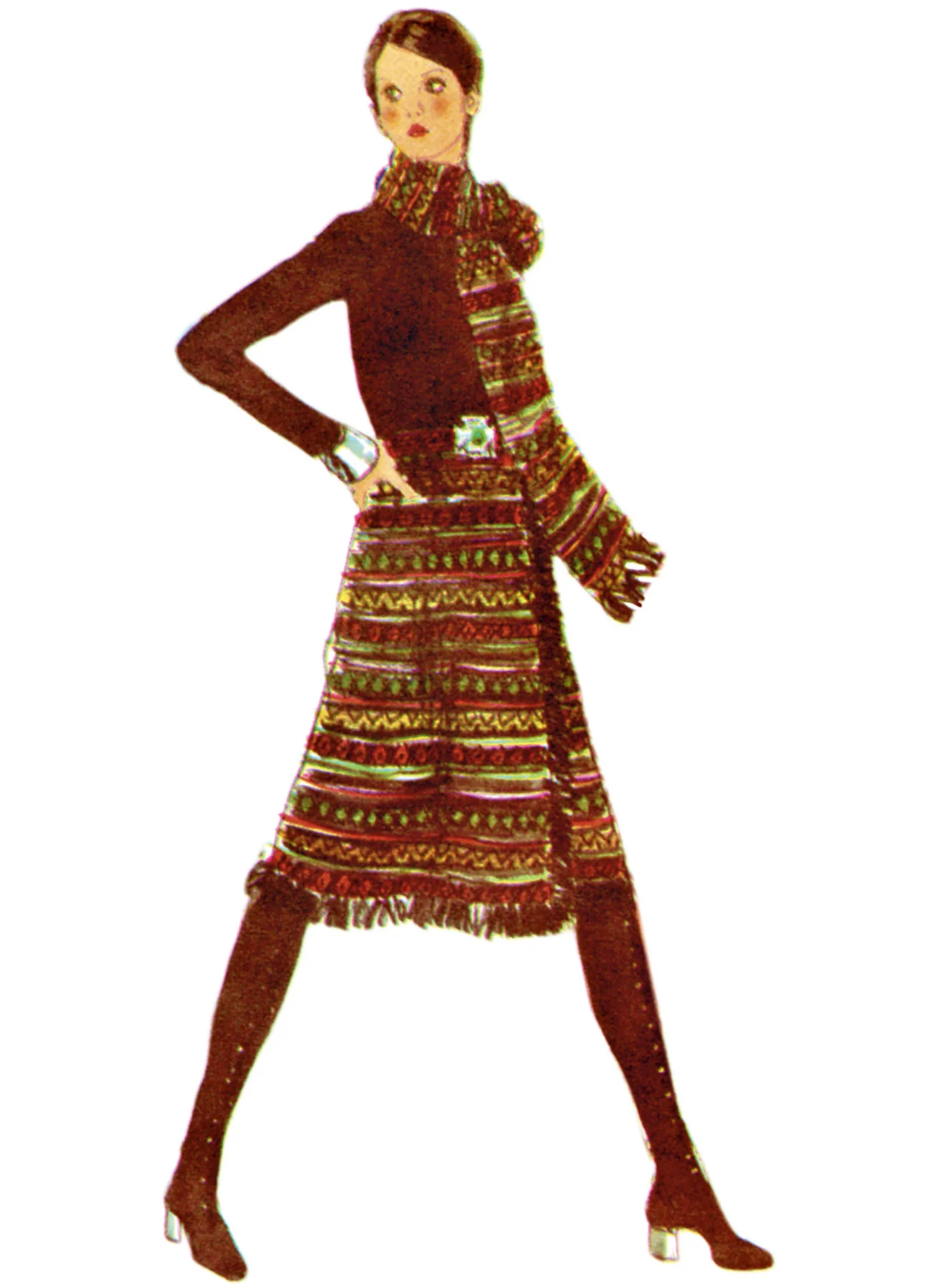 Simplicity Sewing Pattern 3017 1970s Misses' Dress with Front-Wrap Skirt and Scarf