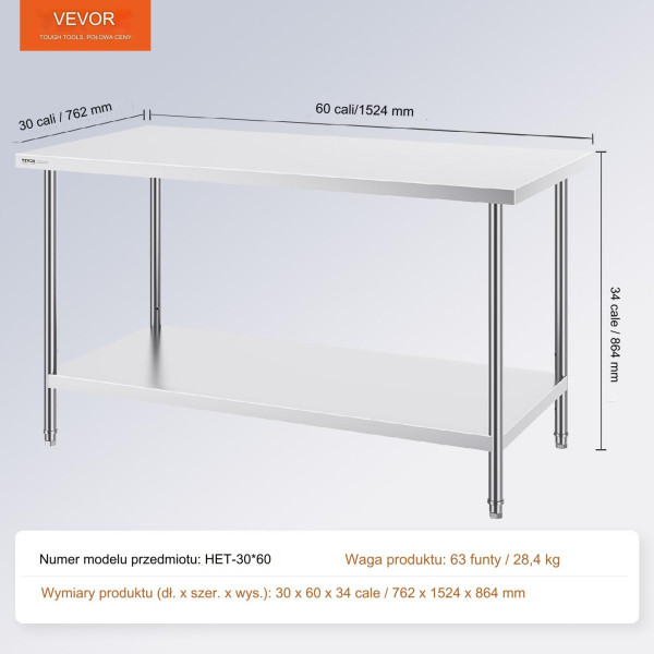 Stół Roboczy ze Stali Nierdzewnej – do Warsztatu i Gastronomii 76x152 cm
