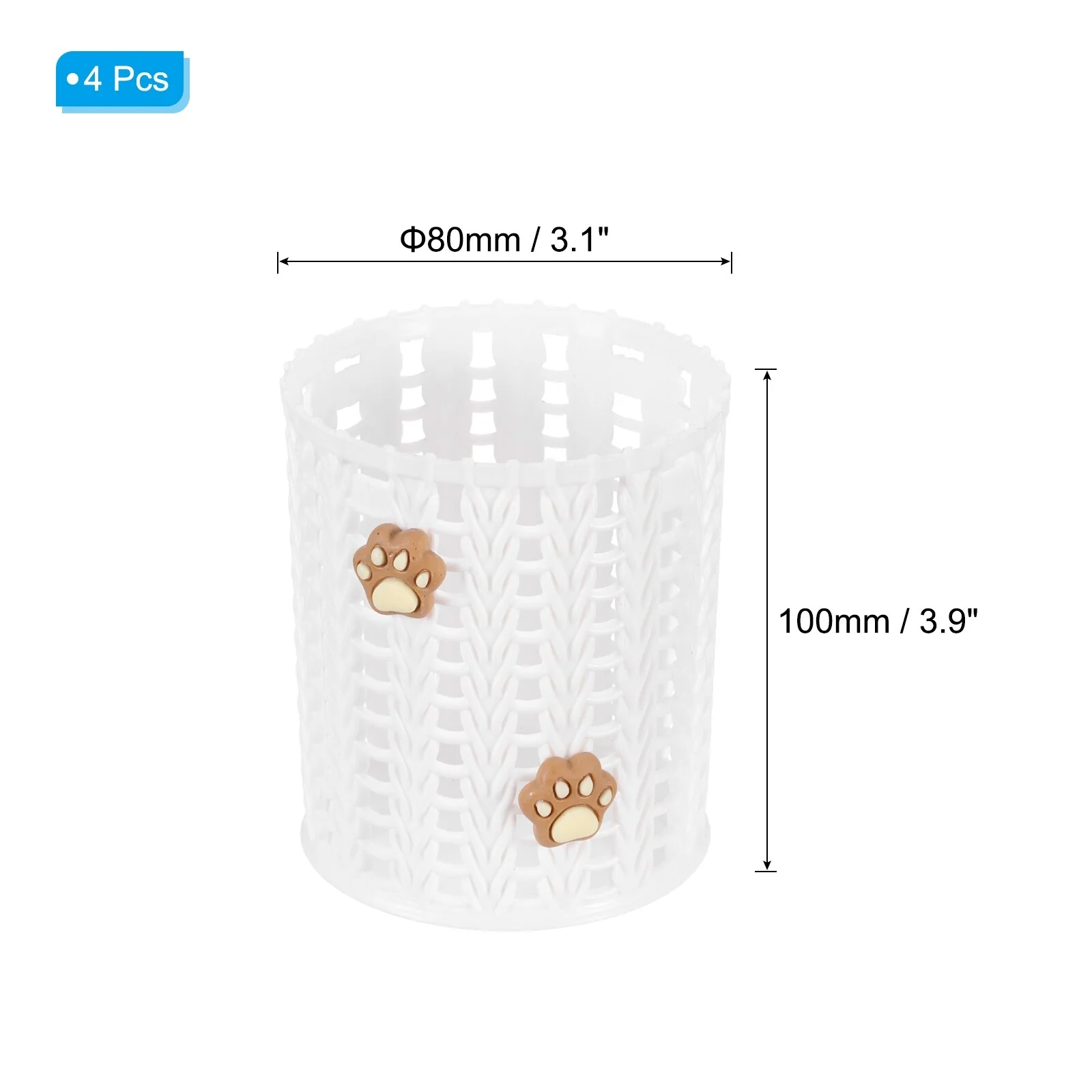 Pencil Holder, Plastic Pen Holder Pencil Holders Cat's Paw Mesh, White - 80 x 80 x 100mm