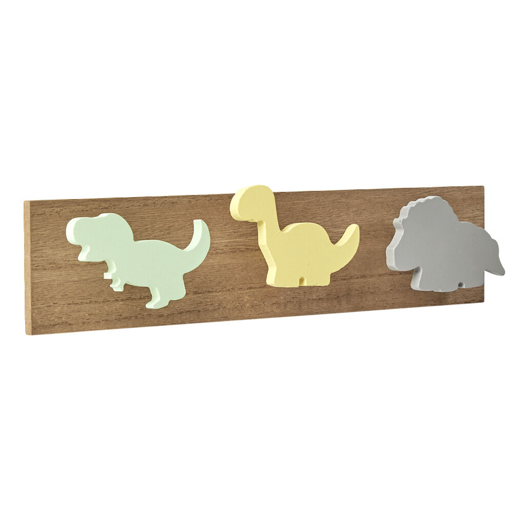 Patère bois 3 têtes enfant dinosaure 30x7xH4cm