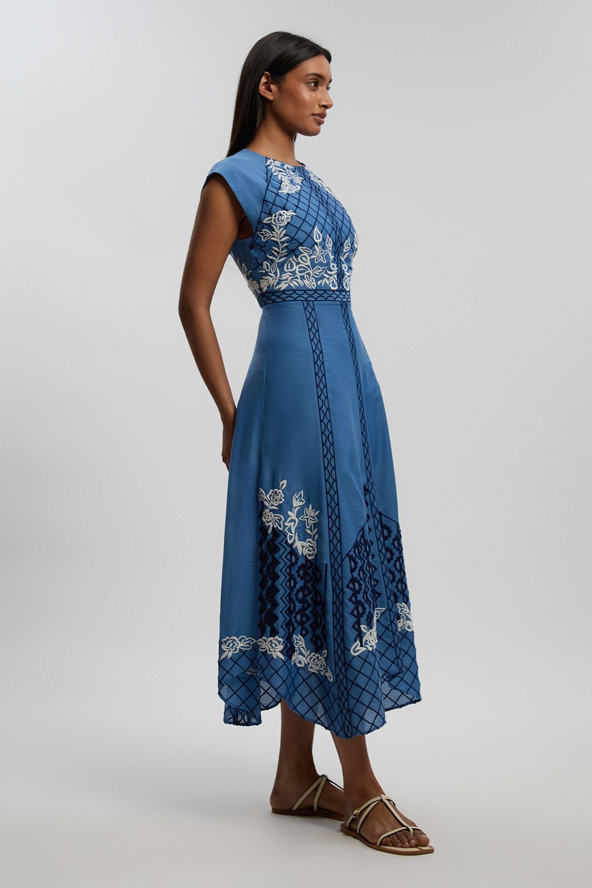 KarenMillen Voile Embroidered Cutwork Sleeveless Woven Maxi Dress