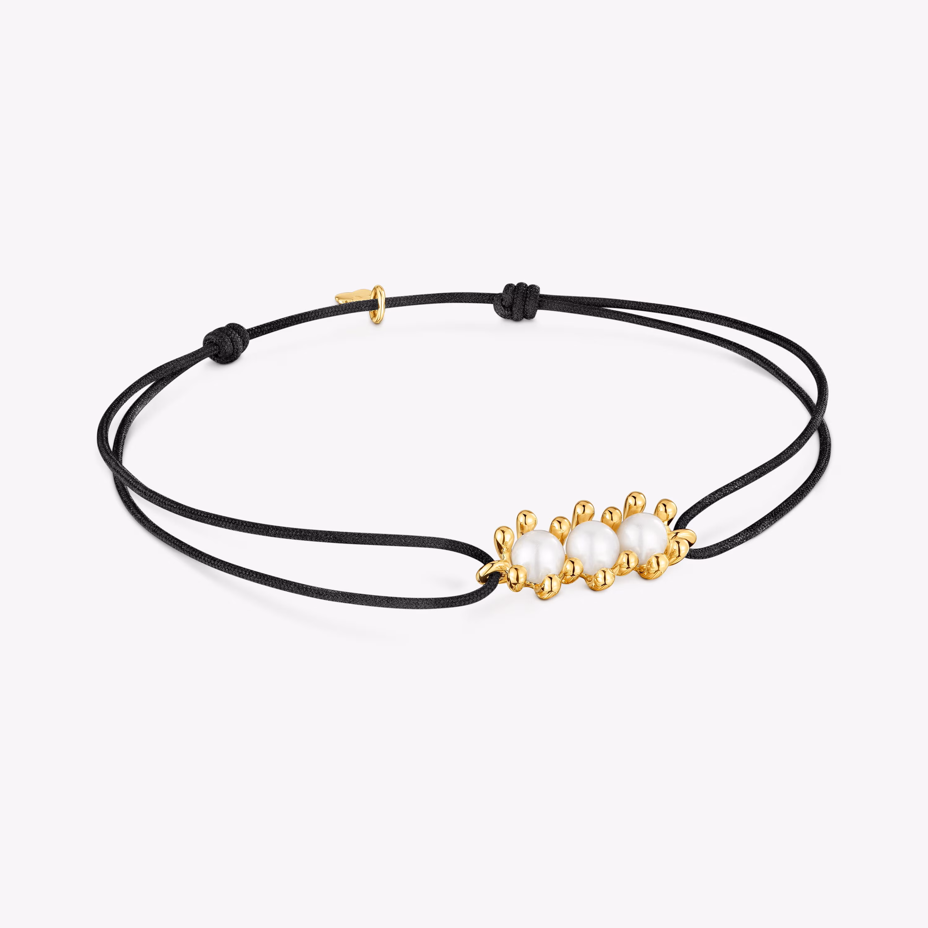 Pulsera de oro, perlas cultivadas y nylon negro Daisy