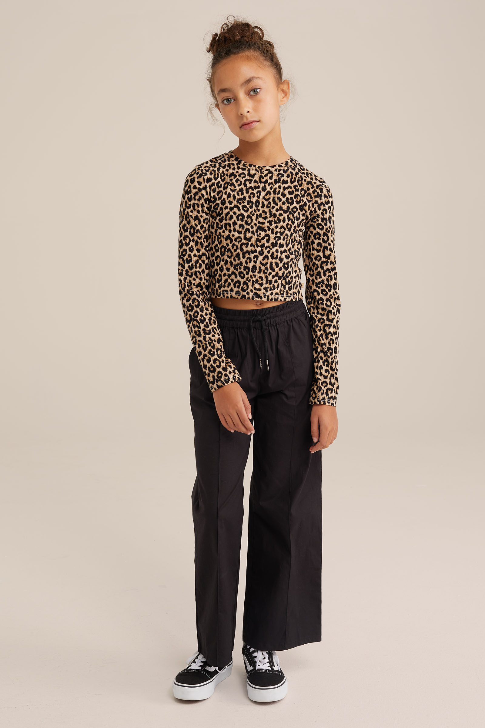 Meisjes cropped T-shirt van ribstof