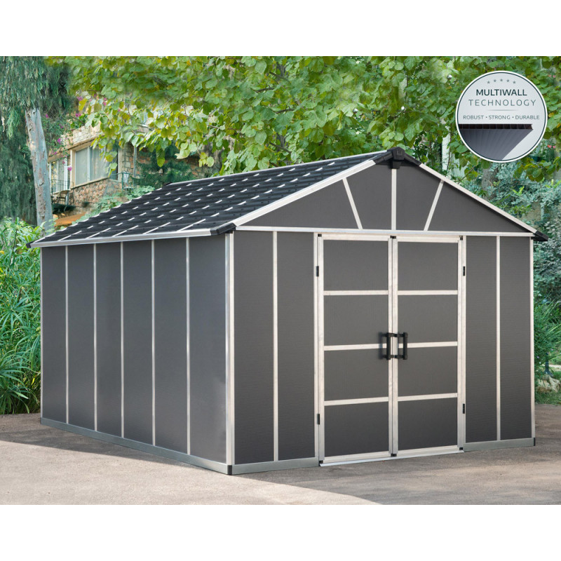 Abri de jardin en résine Yukon gris 3,32 x 3,95 x 2,52 m CANOPIA