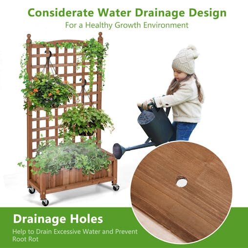 NNECW 127 cm Solid Wood Planter Bed with High Trellis