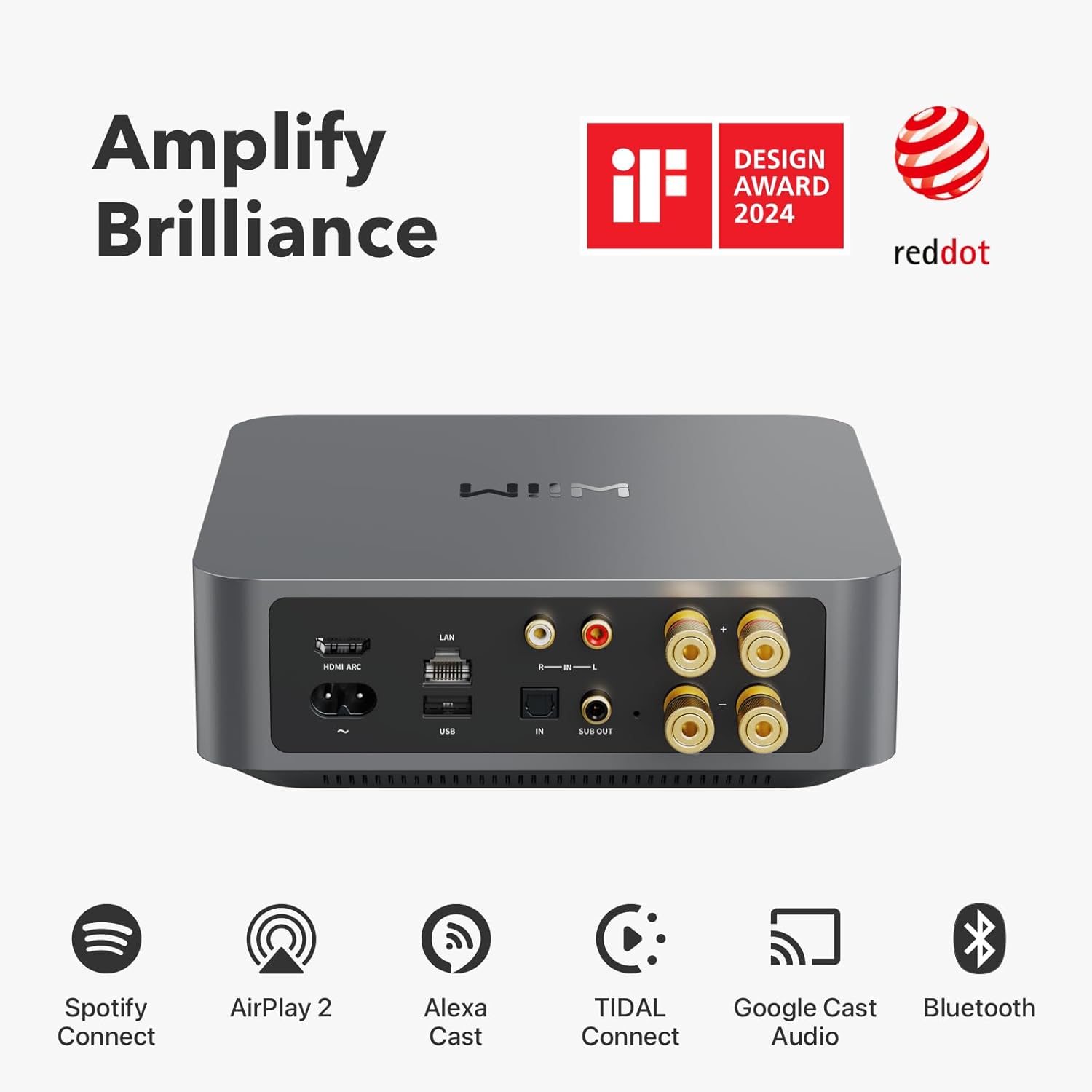WiiM Amp: Multiroom Streaming Amplifier | Compatible with AirPlay  Google Cast  Alexa | HDMI  Voice Control | Stream from Spotify  Amazon Music  Tidal & More | Space Gray