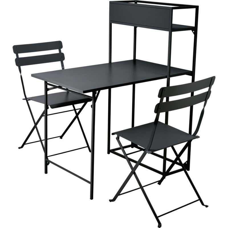 Ensemble bistro noir : 1 table et 2 chaises pliantes