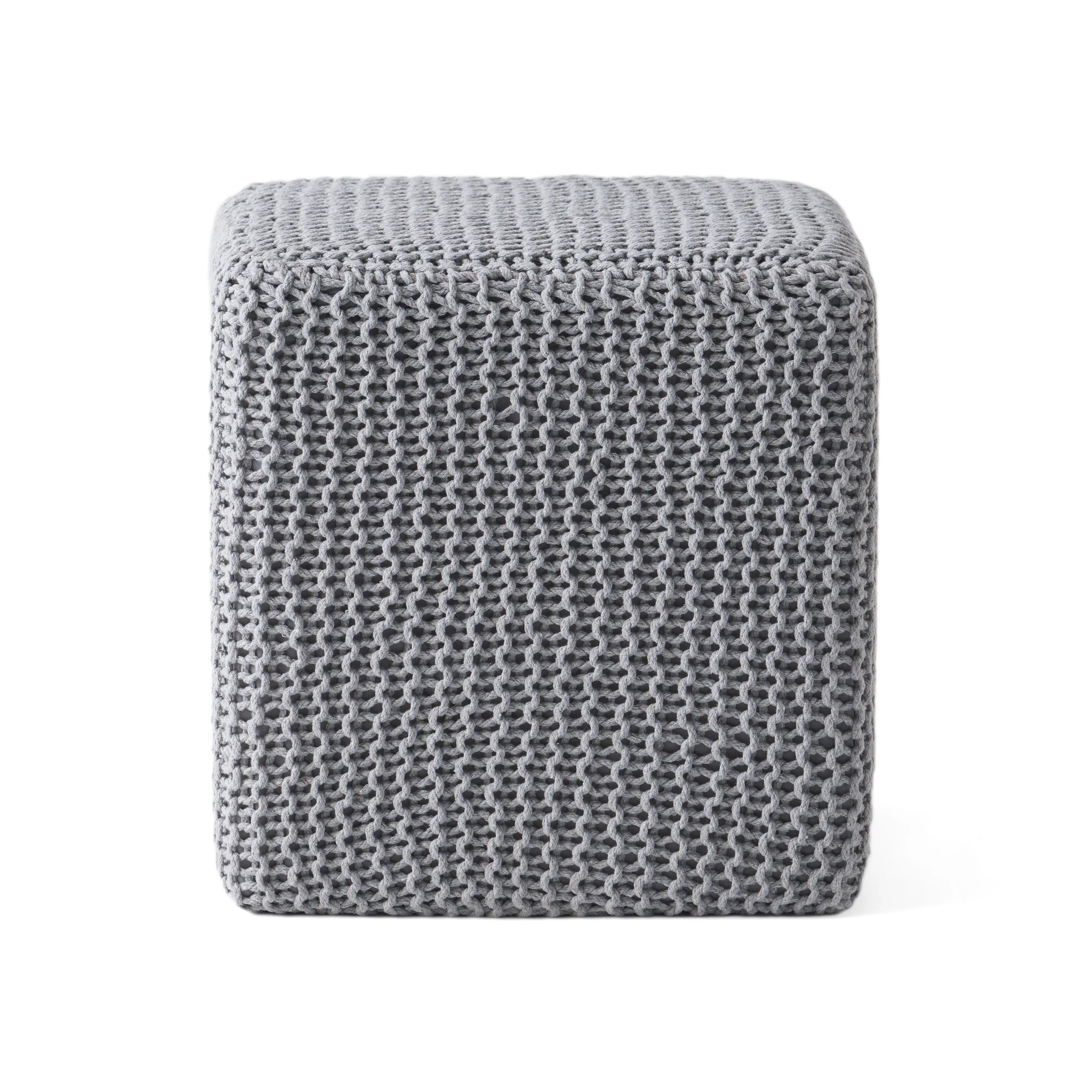 Light Grey 16.5 Cotton Foot Stool with Easy-to-Clean Knitting