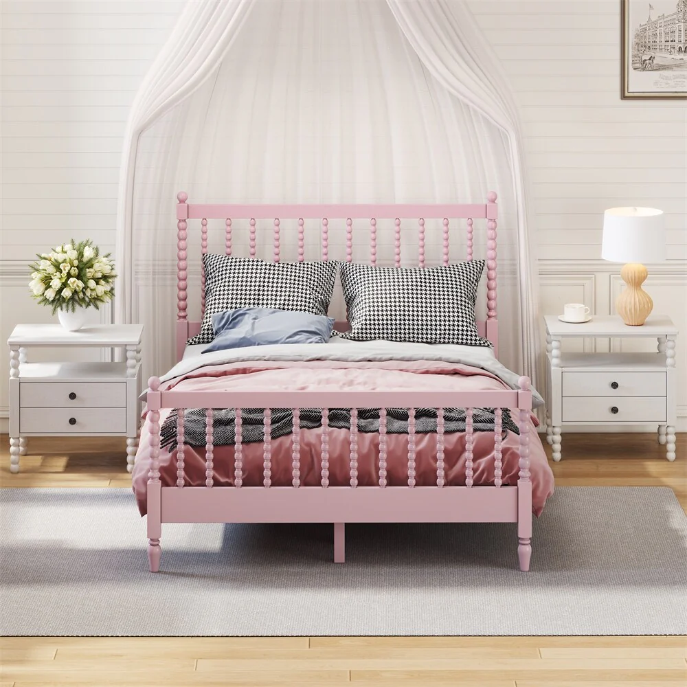 Full Size Wood Platform Bed with 2 Nightstands(Set of 3)