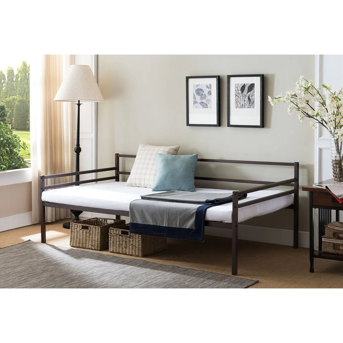 Pilaster Designs Jeru Platform Daybed Frame With 7 Slats, Twin, Bronze