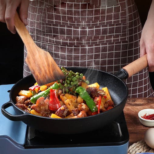 SOGA 27cm Round Cast Iron Frying Pan Skillet Steak Sizzle Platter with Helper Handle