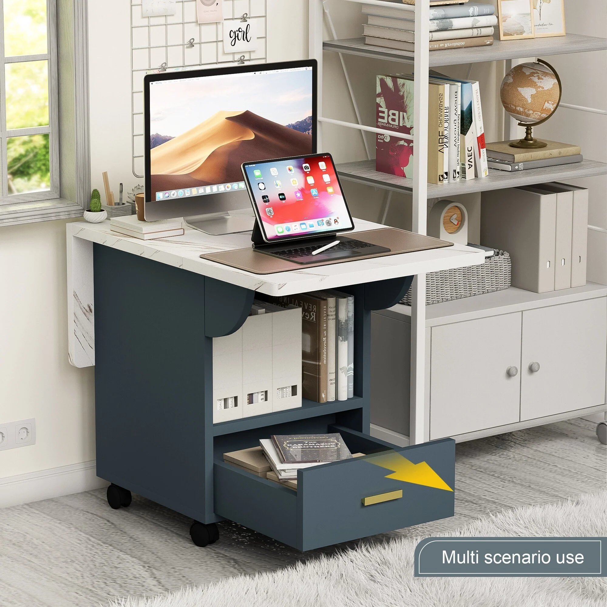 39.4 Wooden Folding Dining Table with 4 Wheels