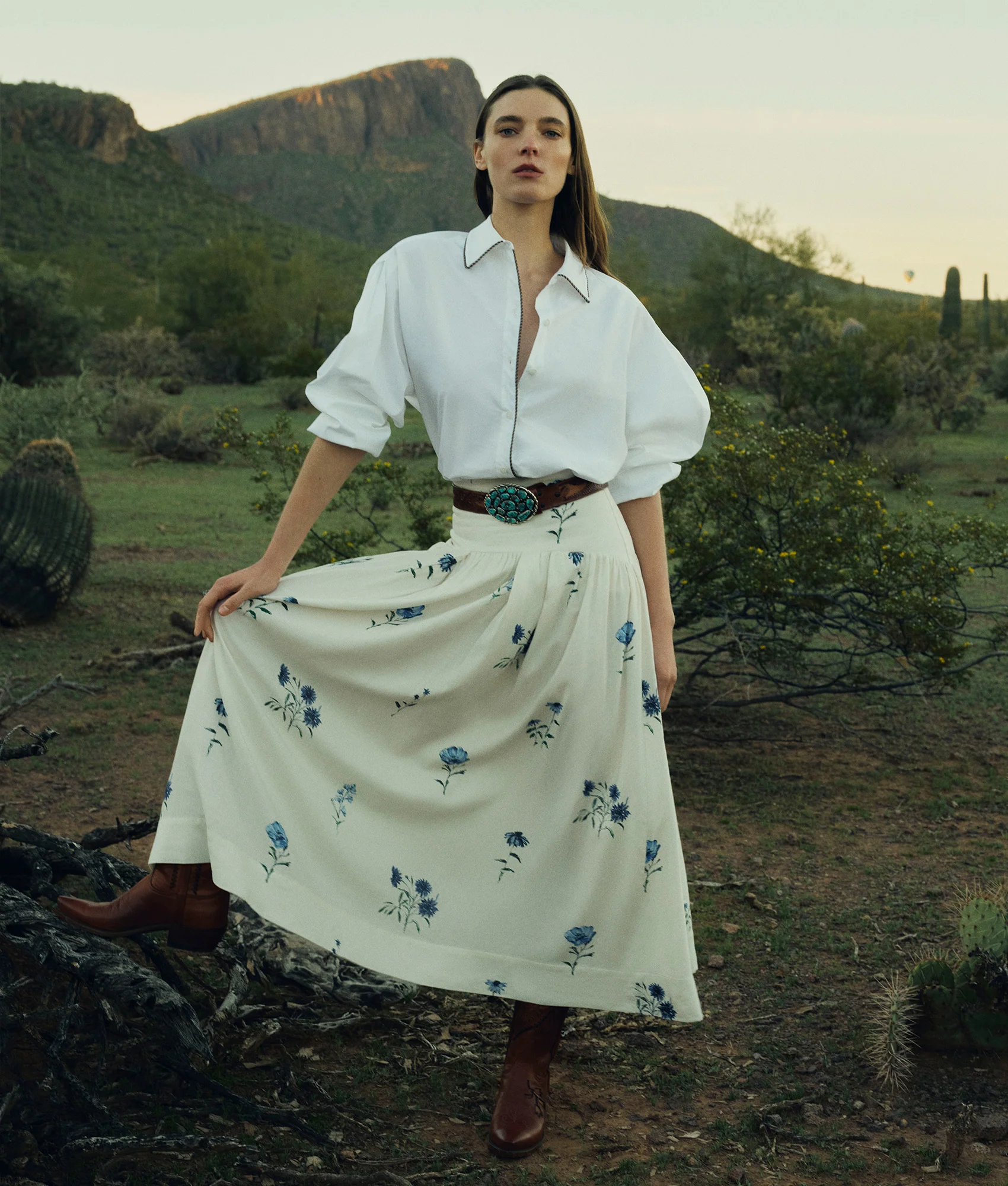 Lela Rose x Lucchese Blue Jay - Blue + Cream