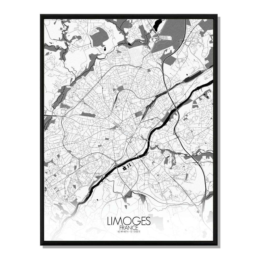 - Affiche Limoges Carte N&B 40x50