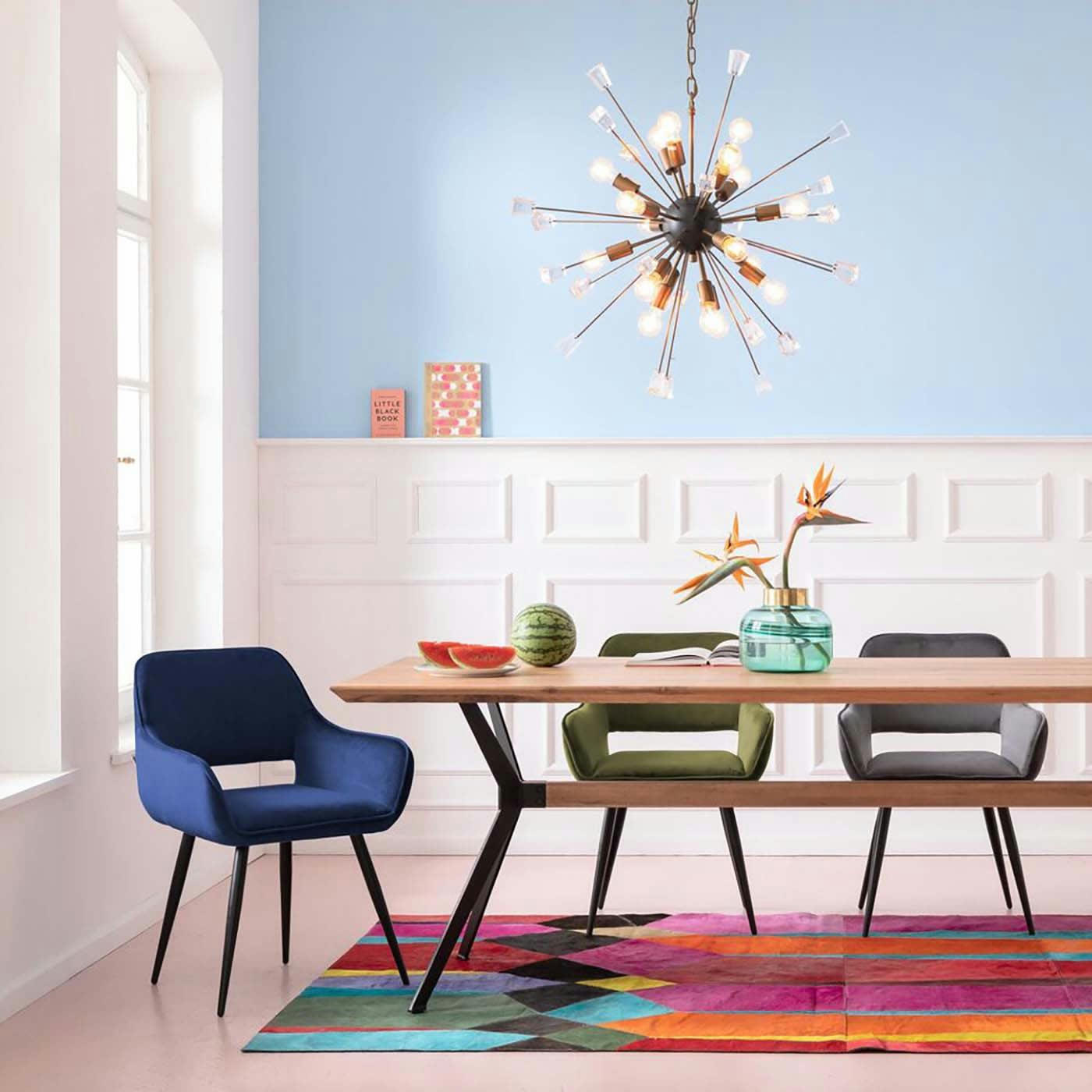 SAN FRANCISCO - Chaise avec accoudoirs en velours bleu pétrole et acier