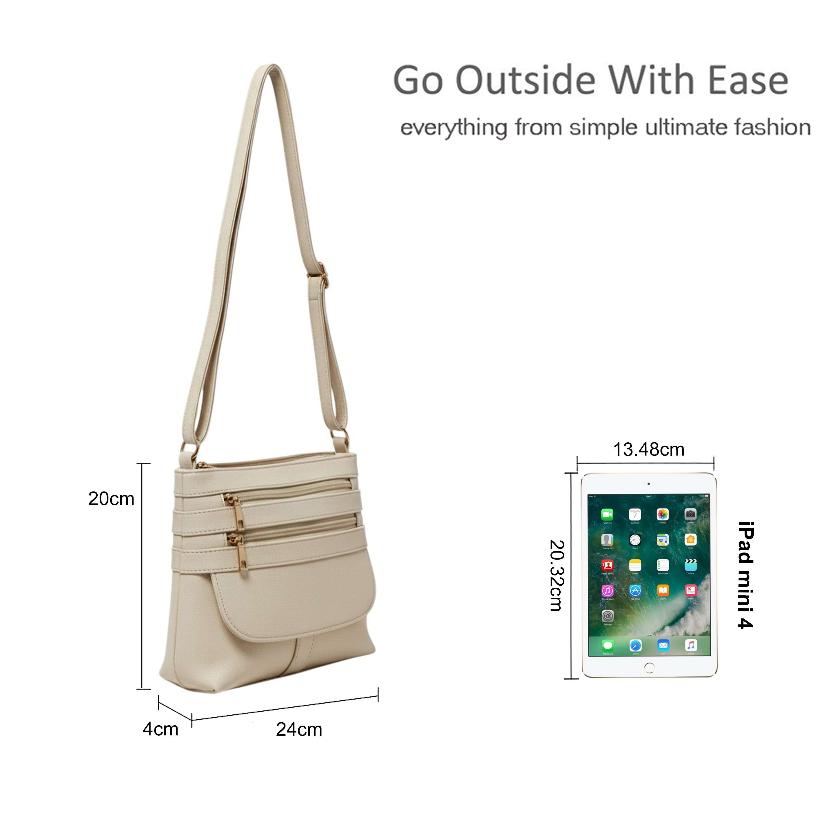 Kitise Slim Multi-Pocket Crossbody Bag Zippered Compartments